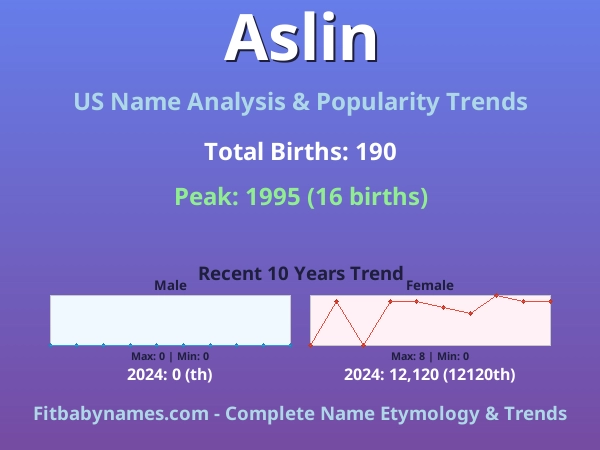 Infographic: Aslin name meaning, origin, and popularity trends in the United States (US baby name analysis chart)