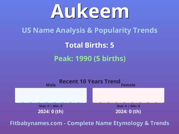Infographic: Aukeem name meaning, origin, and popularity trends in the United States (US baby name analysis chart)