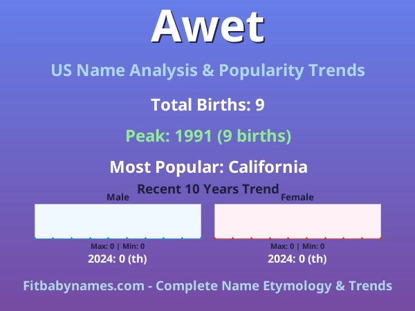 Infographic: Awet name meaning, origin, and popularity trends in the United States (US baby name analysis chart)