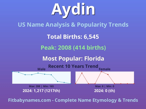 Infographic: Aydin name meaning, origin, and popularity trends in the United States (US baby name analysis chart)