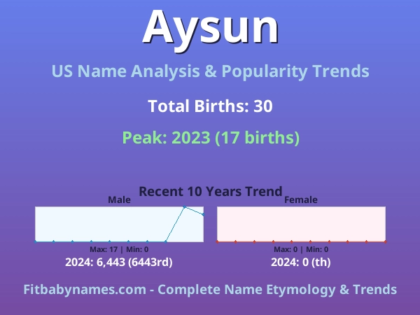 Infographic: Aysun name meaning, origin, and popularity trends in the United States (US baby name analysis chart)