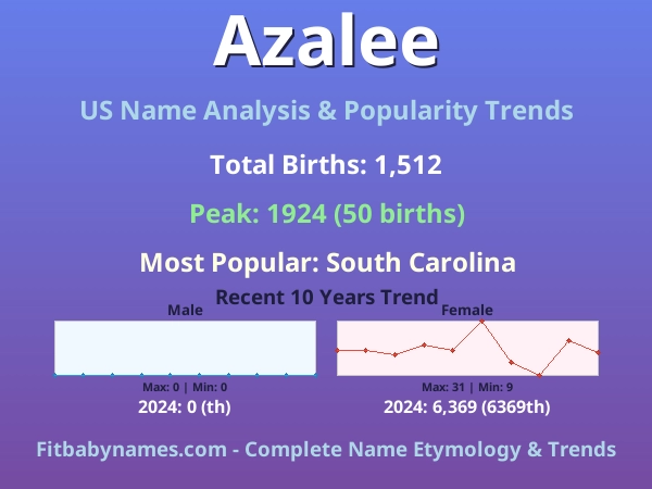 Infographic: Azalee name meaning, origin, and popularity trends in the United States (US baby name analysis chart)