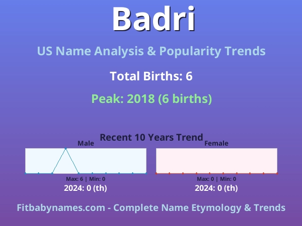 Infographic: Badri name meaning, origin, and popularity trends in the United States (US baby name analysis chart)