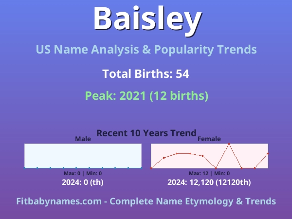 Infographic: Baisley name meaning, origin, and popularity trends in the United States (US baby name analysis chart)