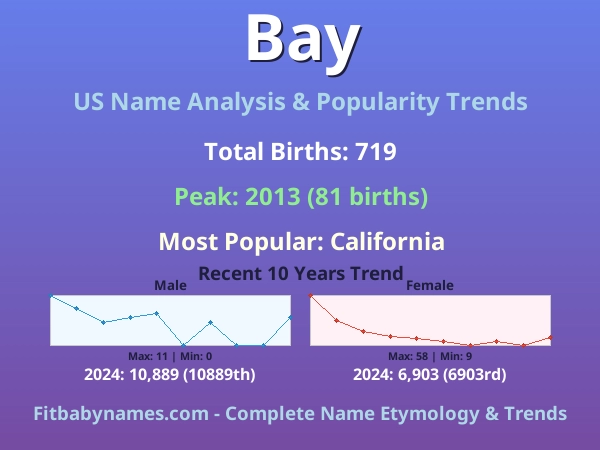 Infographic: Bay name meaning, origin, and popularity trends in the United States (US baby name analysis chart)