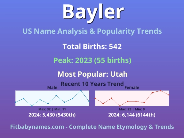 Infographic: Bayler name meaning, origin, and popularity trends in the United States (US baby name analysis chart)
