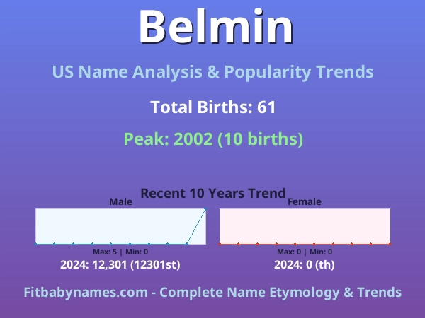 Infographic: Belmin name meaning, origin, and popularity trends in the United States (US baby name analysis chart)