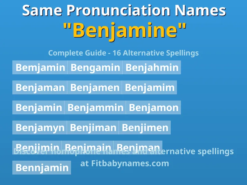 Infographic: Benjamine same pronunciation names, similar names, and homophone names