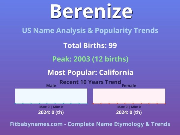 Infographic: Berenize name meaning, origin, and popularity trends in the United States (US baby name analysis chart)