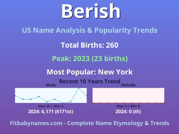 Infographic: Berish name meaning, origin, and popularity trends in the United States (US baby name analysis chart)
