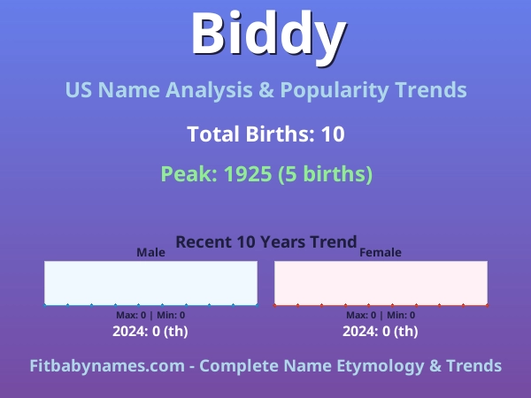 Infographic: Biddy name meaning, origin, and popularity trends in the United States (US baby name analysis chart)