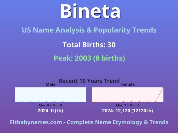 Infographic: Bineta name meaning, origin, and popularity trends in the United States (US baby name analysis chart)
