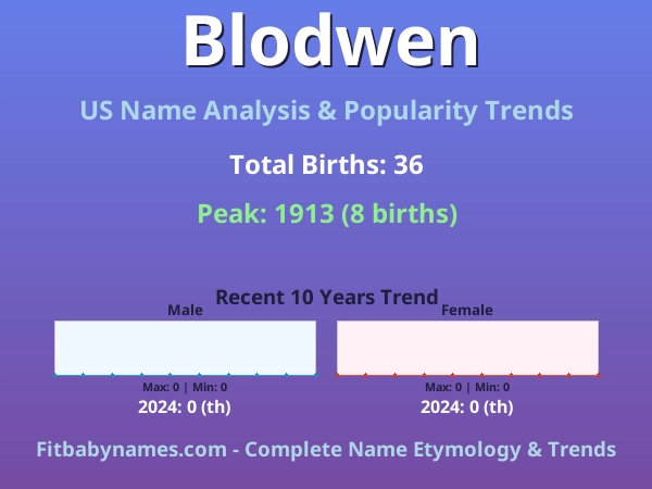 Infographic: Blodwen name meaning, origin, and popularity trends in the United States (US baby name analysis chart)
