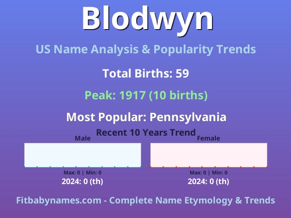 Infographic: Blodwyn name meaning, origin, and popularity trends in the United States (US baby name analysis chart)
