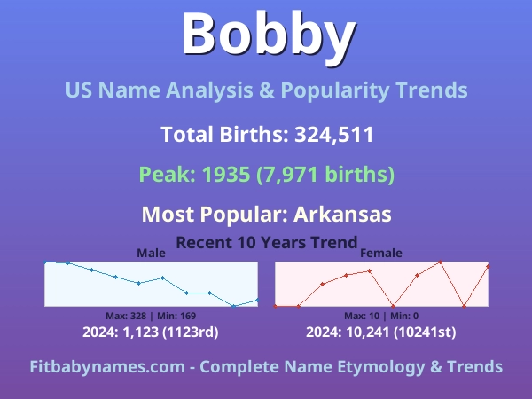 Infographic: Bobby name meaning, origin, and popularity trends in the United States (US baby name analysis chart)