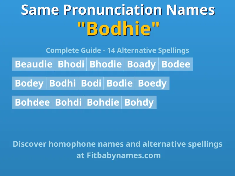 Infographic: Bodhie same pronunciation names, similar names, and homophone names