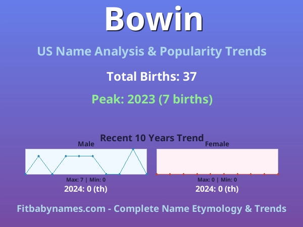 Infographic: Bowin name meaning, origin, and popularity trends in the United States (US baby name analysis chart)