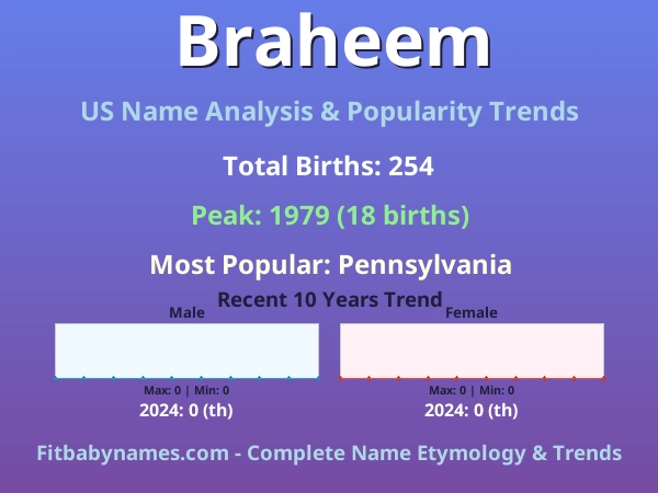 Infographic: Braheem name meaning, origin, and popularity trends in the United States (US baby name analysis chart)