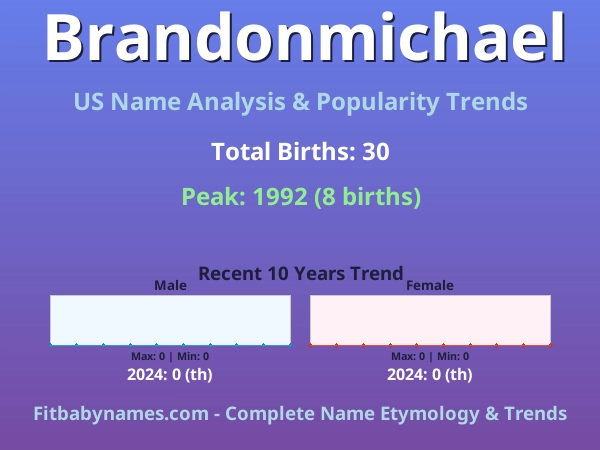 Infographic: Brandonmichael name meaning, origin, and popularity trends in the United States (US baby name analysis chart)