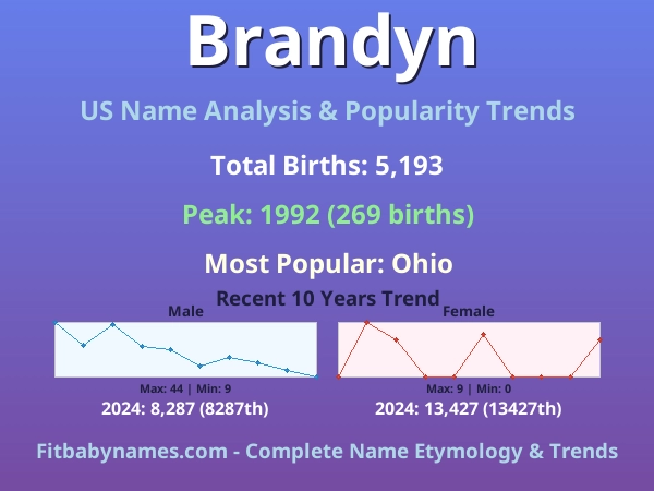 Infographic: Brandyn name meaning, origin, and popularity trends in the United States (US baby name analysis chart)