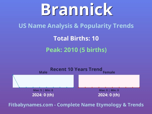 Infographic: Brannick name meaning, origin, and popularity trends in the United States (US baby name analysis chart)
