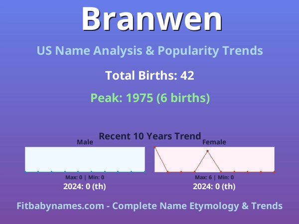 Infographic: Branwen name meaning, origin, and popularity trends in the United States (US baby name analysis chart)