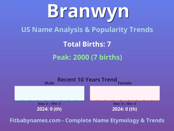 Infographic: Branwyn name meaning, origin, and popularity trends in the United States (US baby name analysis chart)