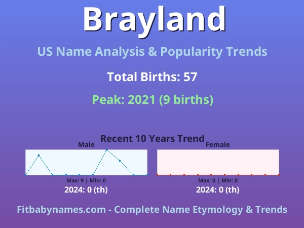 Infographic: Brayland name meaning, origin, and popularity trends in the United States (US baby name analysis chart)