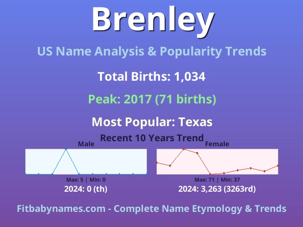 Infographic: Brenley name meaning, origin, and popularity trends in the United States (US baby name analysis chart)