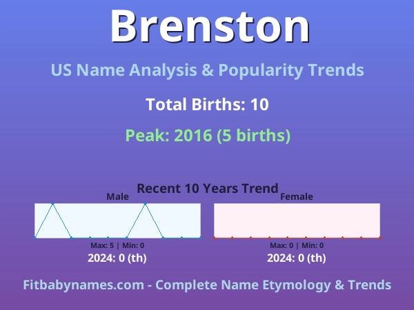 Infographic: Brenston name meaning, origin, and popularity trends in the United States (US baby name analysis chart)