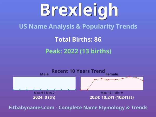 Infographic: Brexleigh name meaning, origin, and popularity trends in the United States (US baby name analysis chart)