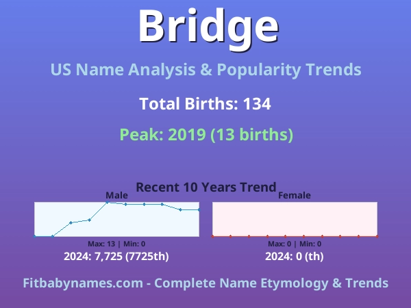 Infographic: Bridge name meaning, origin, and popularity trends in the United States (US baby name analysis chart)