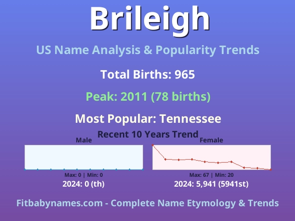 Infographic: Brileigh name meaning, origin, and popularity trends in the United States (US baby name analysis chart)