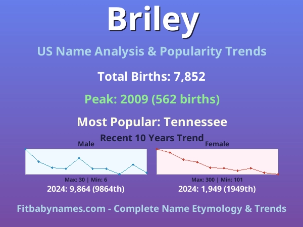 Infographic: Briley name meaning, origin, and popularity trends in the United States (US baby name analysis chart)