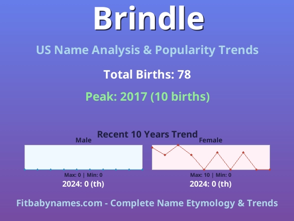 Infographic: Brindle name meaning, origin, and popularity trends in the United States (US baby name analysis chart)