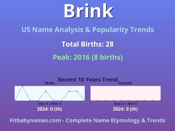 Infographic: Brink name meaning, origin, and popularity trends in the United States (US baby name analysis chart)