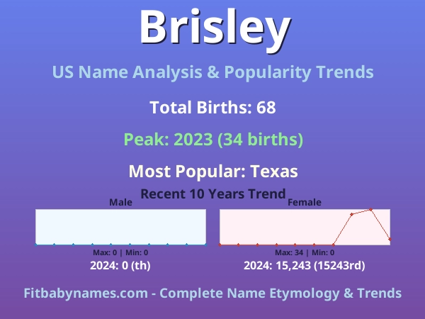 Infographic: Brisley name meaning, origin, and popularity trends in the United States (US baby name analysis chart)