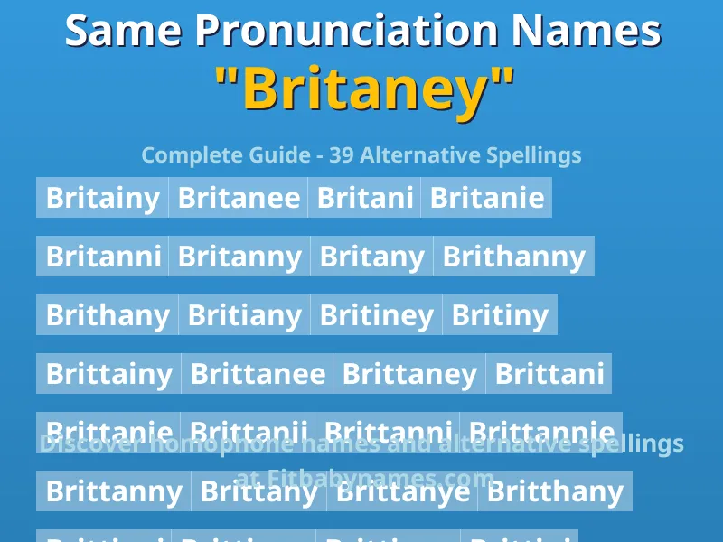 Infographic: Britaney same pronunciation names, similar names, and homophone names