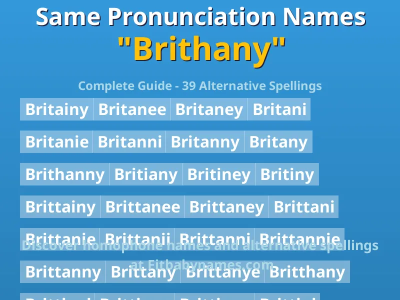 Infographic: Brithany same pronunciation names, similar names, and homophone names
