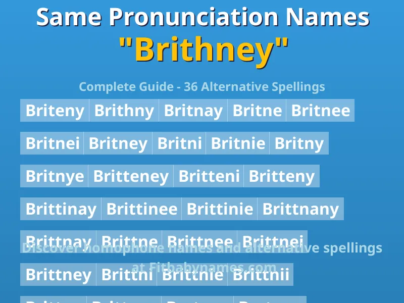 Infographic: Brithney same pronunciation names, similar names, and homophone names
