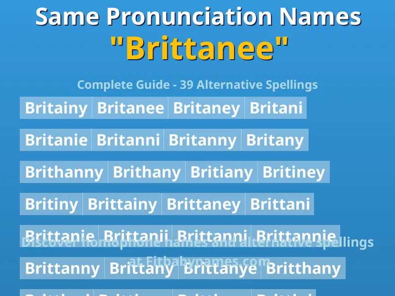 Infographic: Brittanee same pronunciation names, similar names, and homophone names