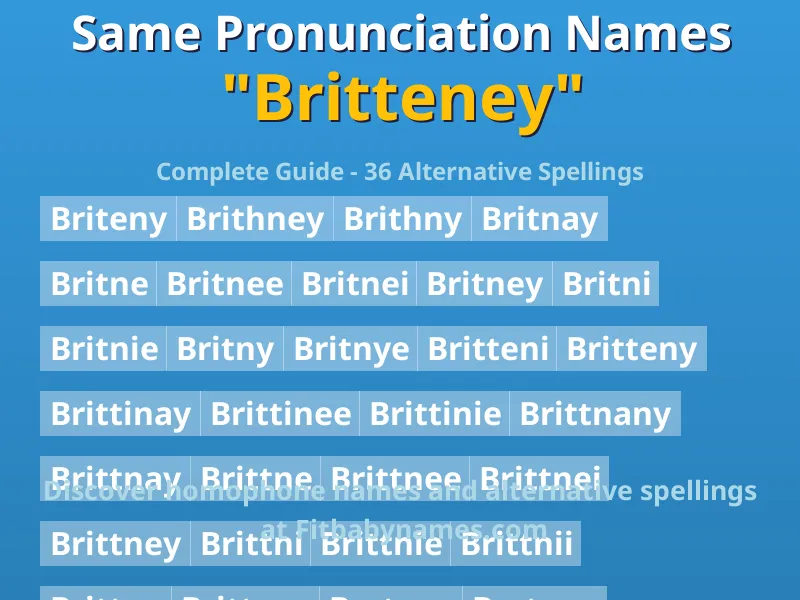 Infographic: Britteney same pronunciation names, similar names, and homophone names