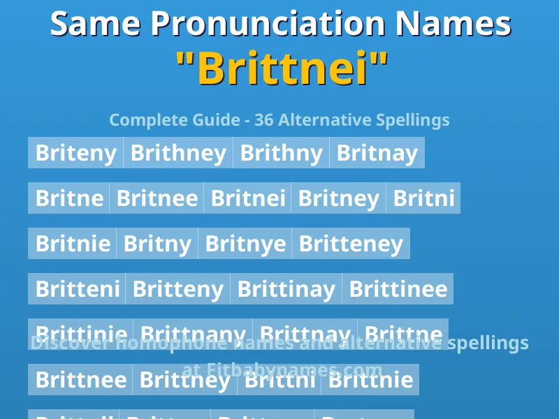 Infographic: Brittnei same pronunciation names, similar names, and homophone names