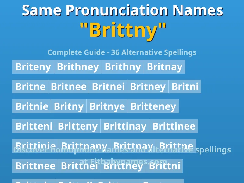 Infographic: Brittny same pronunciation names, similar names, and homophone names