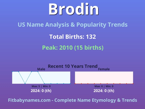 Infographic: Brodin name meaning, origin, and popularity trends in the United States (US baby name analysis chart)