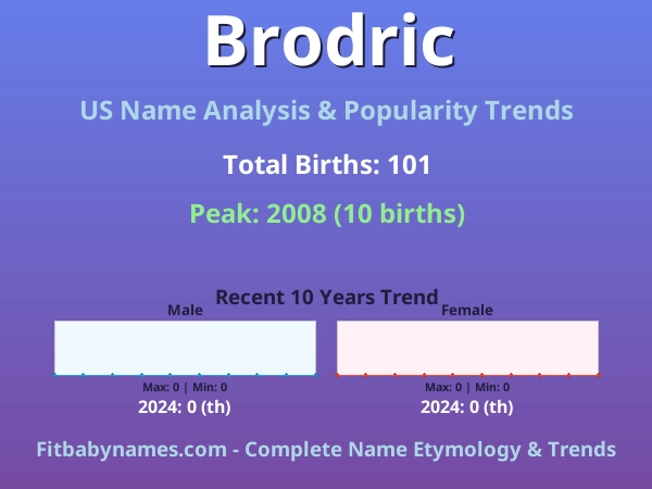 Infographic: Brodric name meaning, origin, and popularity trends in the United States (US baby name analysis chart)
