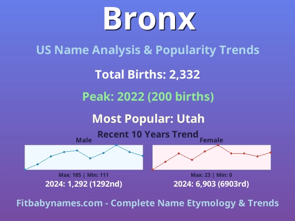 Infographic: Bronx name meaning, origin, and popularity trends in the United States (US baby name analysis chart)
