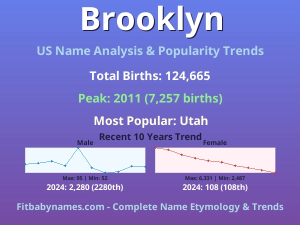 Infographic: Brooklyn name meaning, origin, and popularity trends in the United States (US baby name analysis chart)