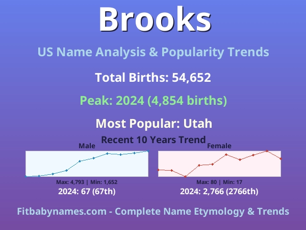 Infographic: Brooks name meaning, origin, and popularity trends in the United States (US baby name analysis chart)