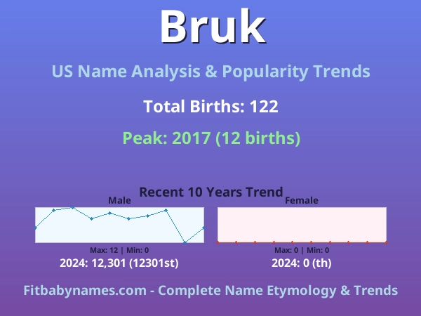 Infographic: Bruk name meaning, origin, and popularity trends in the United States (US baby name analysis chart)